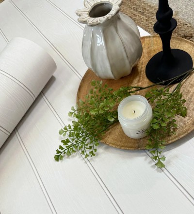 Papel pintado imitación madera color blanco con efecto listones Daimiel Boards 683585