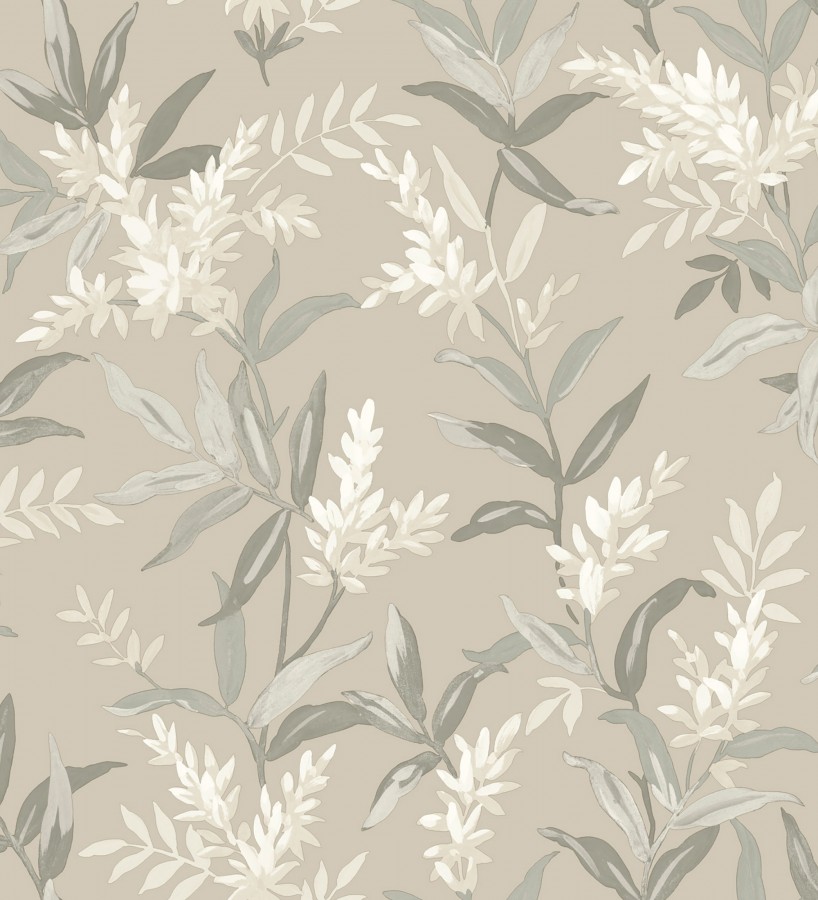 Papel pintado floral con hojas y ramas elegantes con tonos beige  Lily Garden 683582