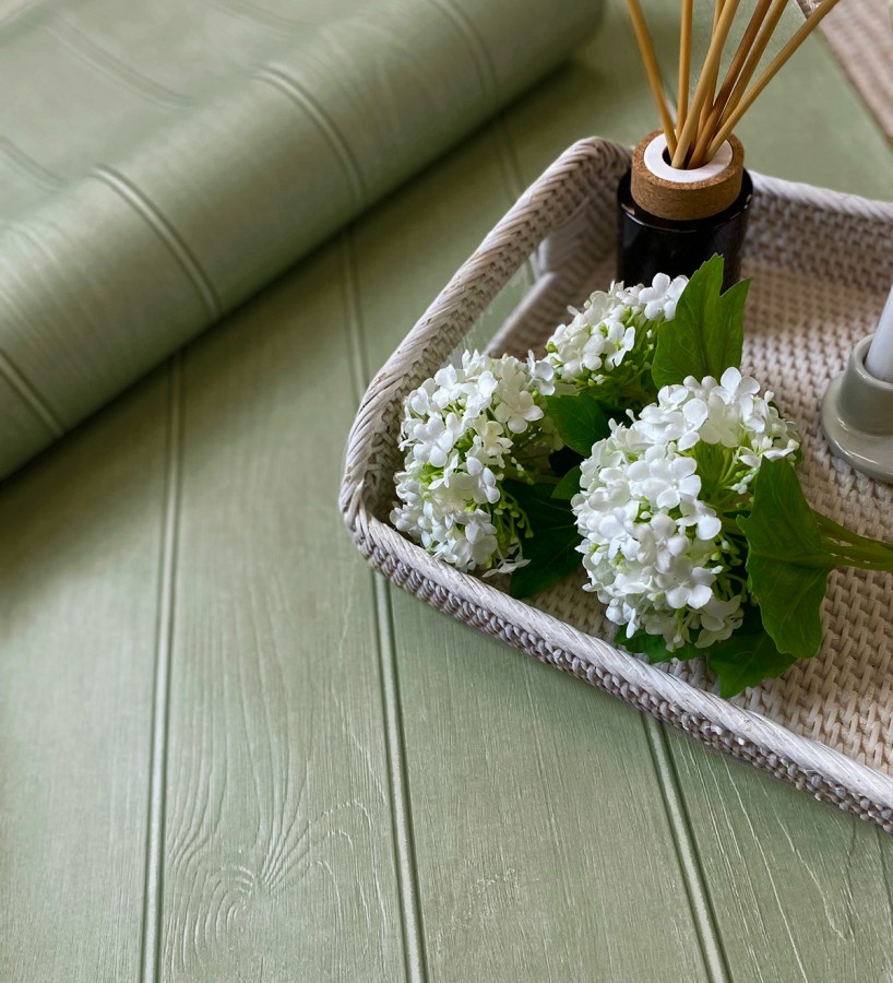 Papel pintado imitación madera color verde con efecto listones  Daimiel Boards 683583