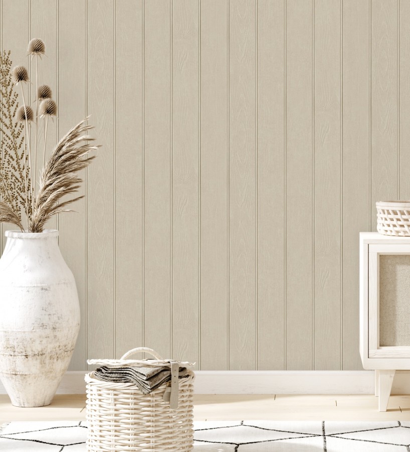 Papel pintado imitación madera color beige con efecto listones  Daimiel Boards 683584