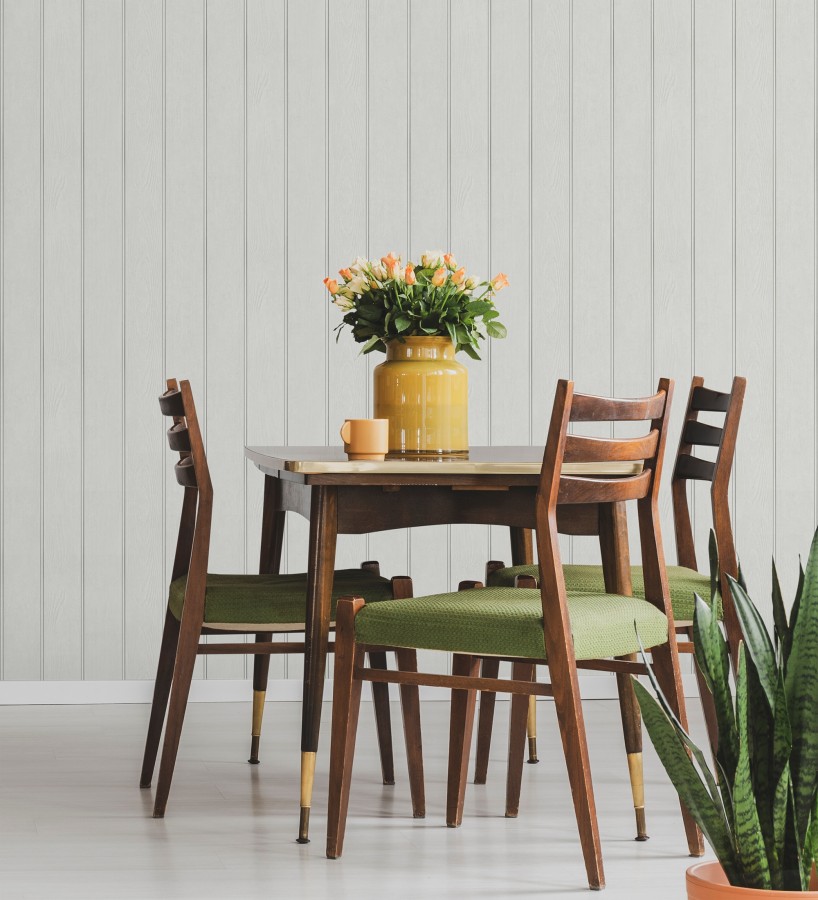 Papel pintado imitación madera color blanco con efecto listones  Daimiel Boards 683585