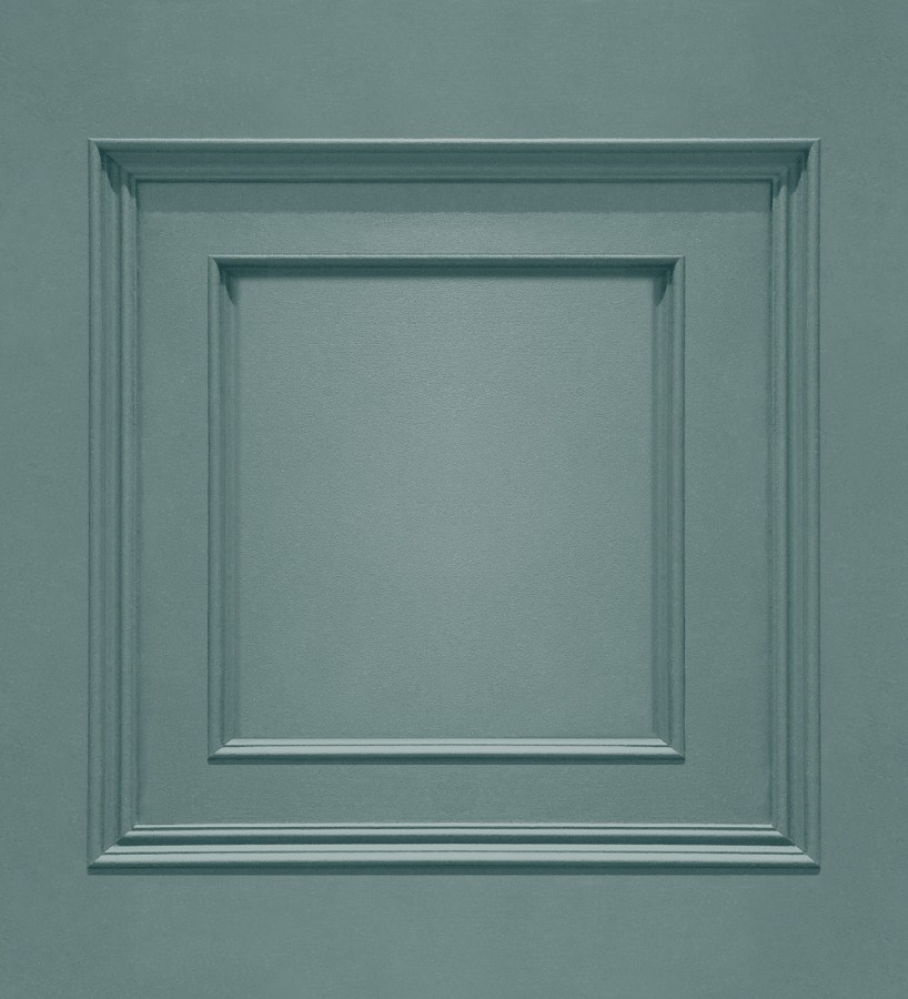 Papel pintado con efecto visual de casetones de madera color turquesa sin relieve  Hampton Frame 683591