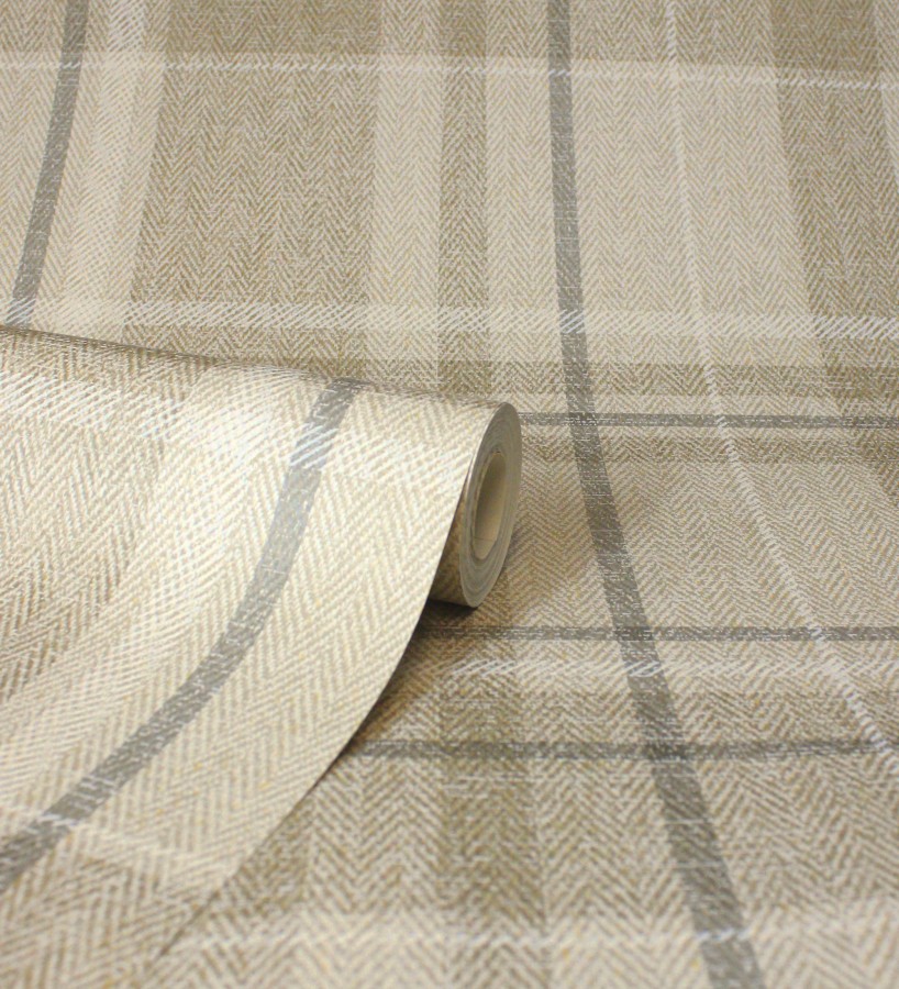 Papel pintado de cuadros escoceses fondo de espiga en tonos beige  Chevron Edward 683559