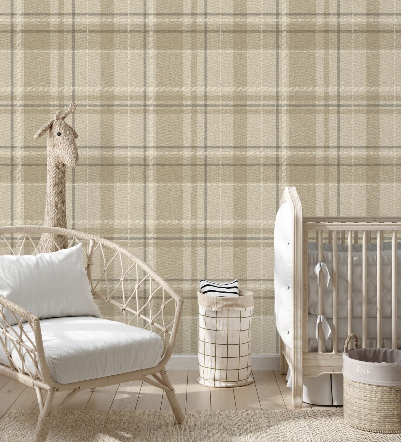 Papel pintado de cuadros escoceses fondo de espiga en tonos beige  Chevron Edward 683559