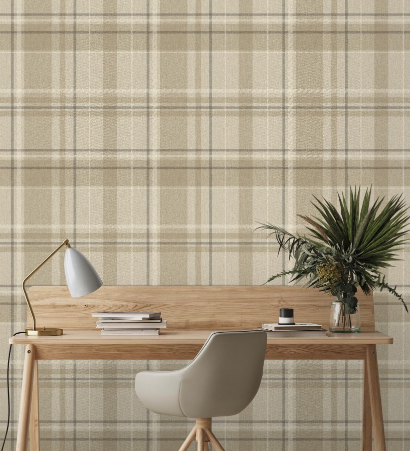 Papel pintado de cuadros escoceses fondo de espiga en tonos beige  Chevron Edward 683559