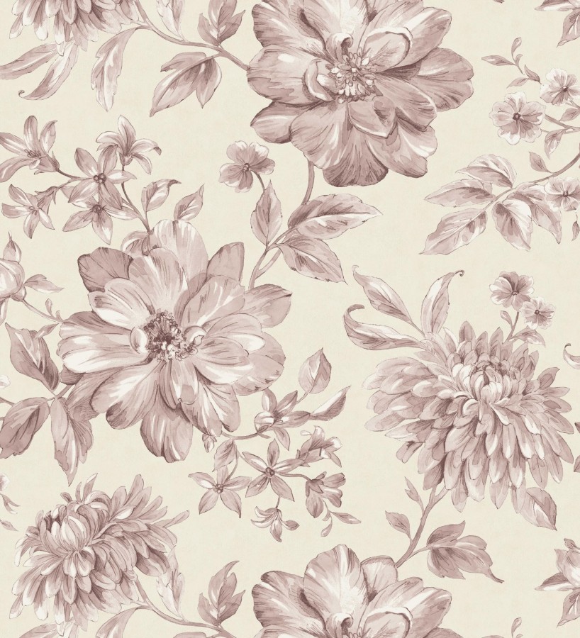 Papel pintado floral vintage tonos rosa empolvado y beige  Rosette Dream 683607