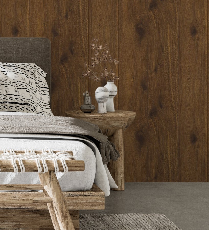 Papel pintado imitación madera oscura con textura natural  Catival Wood 683242