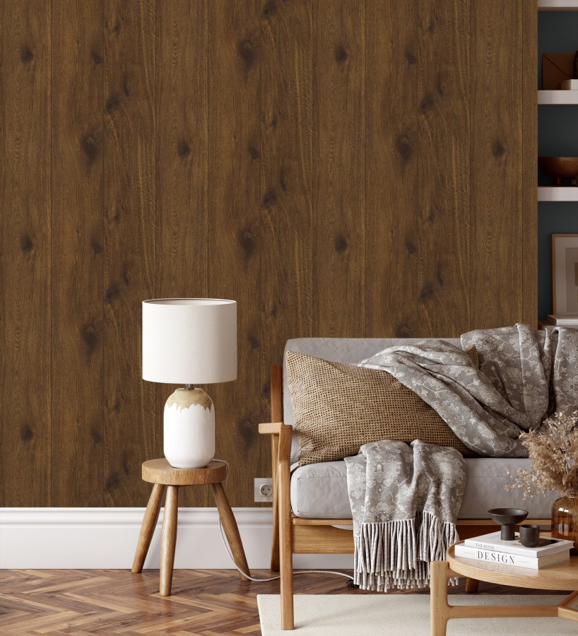 Papel pintado imitación madera oscura con textura natural  Catival Wood 683242