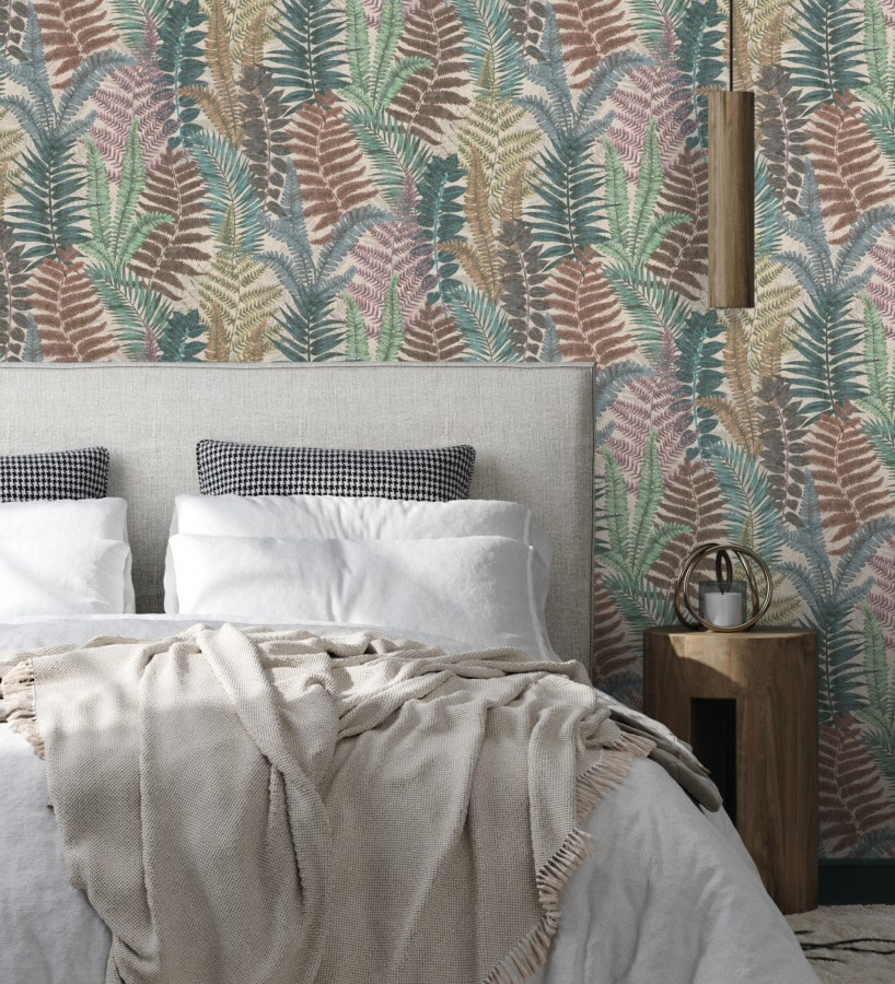 Papel pintado botánico de helechos con tonos tierra y verde  Maui Paradise 683308