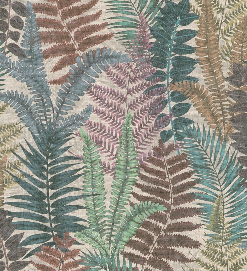 Papel pintado botánico de helechos con tonos tierra y verde  Maui Paradise 683308