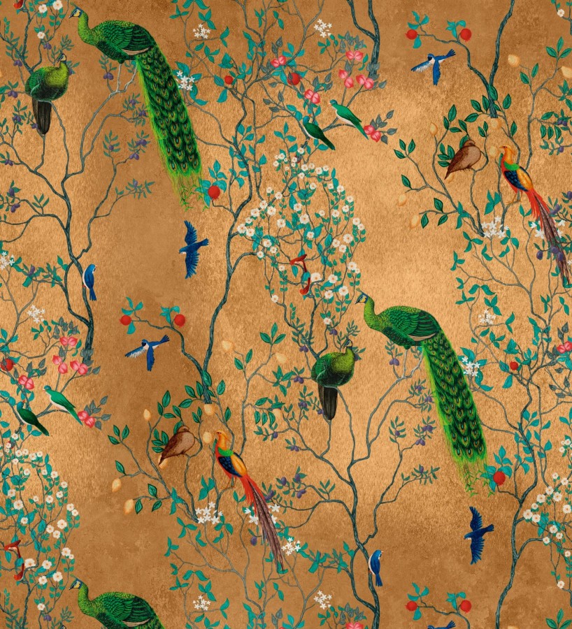 Papel pintado mural de pavos reales y aves exóticas  African Oasis 683236