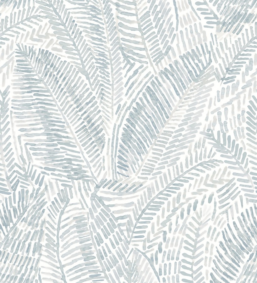 Papel pintado de hojas tropicales en tonos suaves azules  Copacabana Leaves 683064