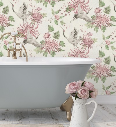 Papel pintado pájaros y flores estilo japonés Zen Garden 126379