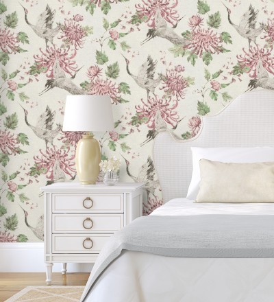 Papel pintado pájaros y flores estilo japonés Zen Garden 126379