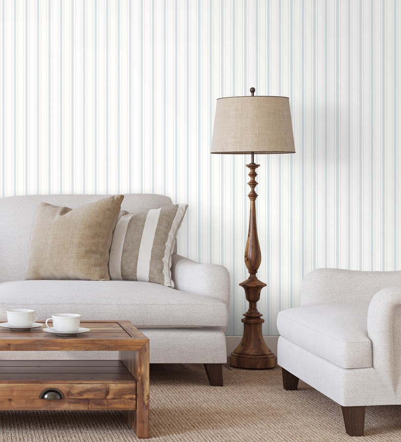 Papel pintado rayas clásicas finas azul  Albert Stripes 126496
