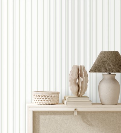 Papel pintado rayas clásicas finas verde Albert Stripes 126497