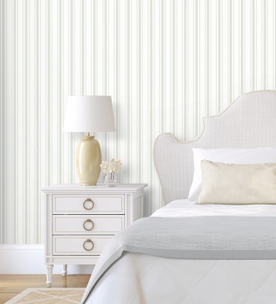 Papel pintado rayas clásicas finas verde Albert Stripes 126497