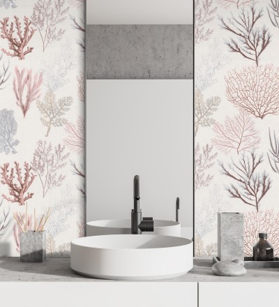 Papel pintado de corales marinos texturizado en tejido de fibras de lienzo Baltic Forest 126562